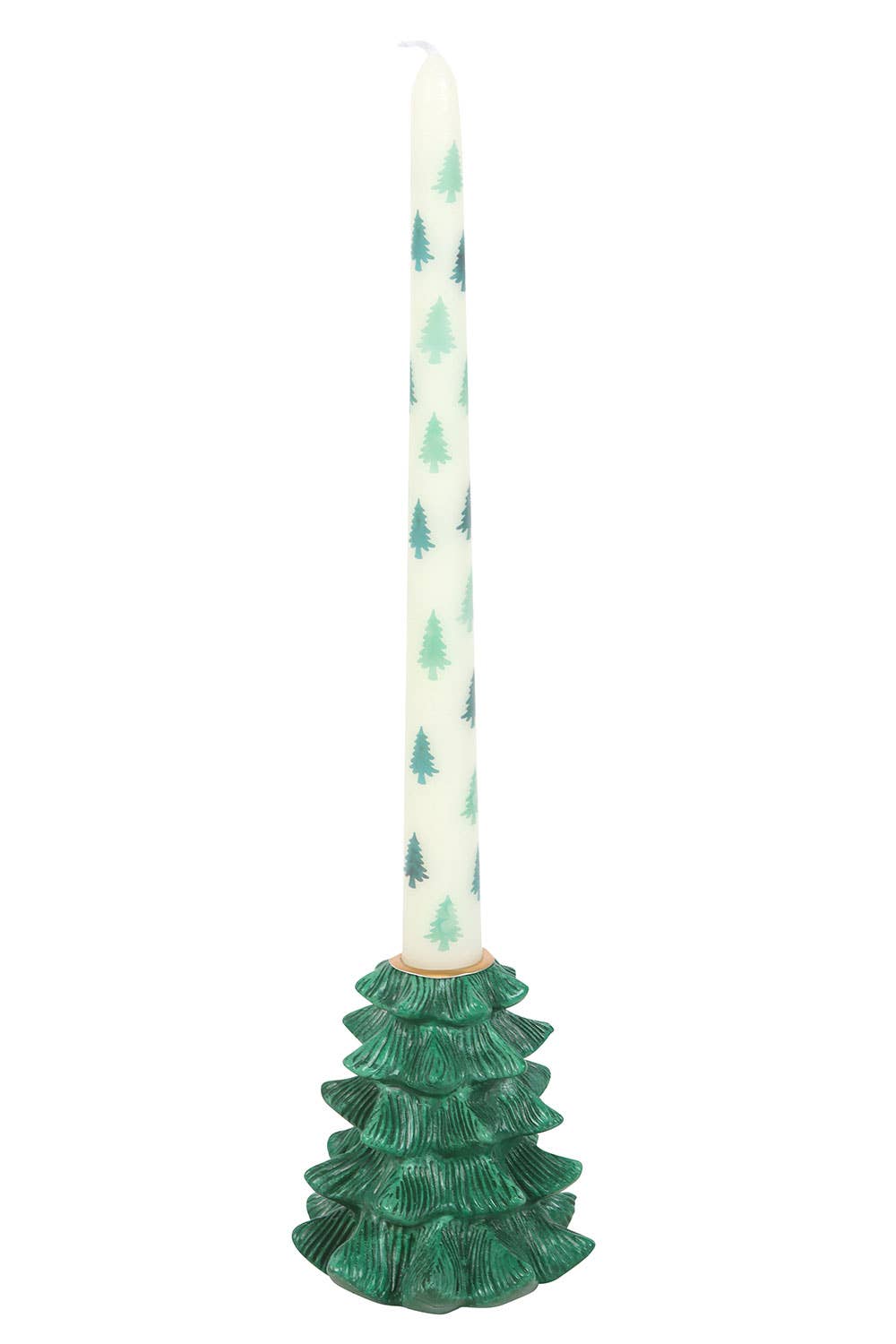 Green Fir Tree Christmas Candle Holder with Taper Candle