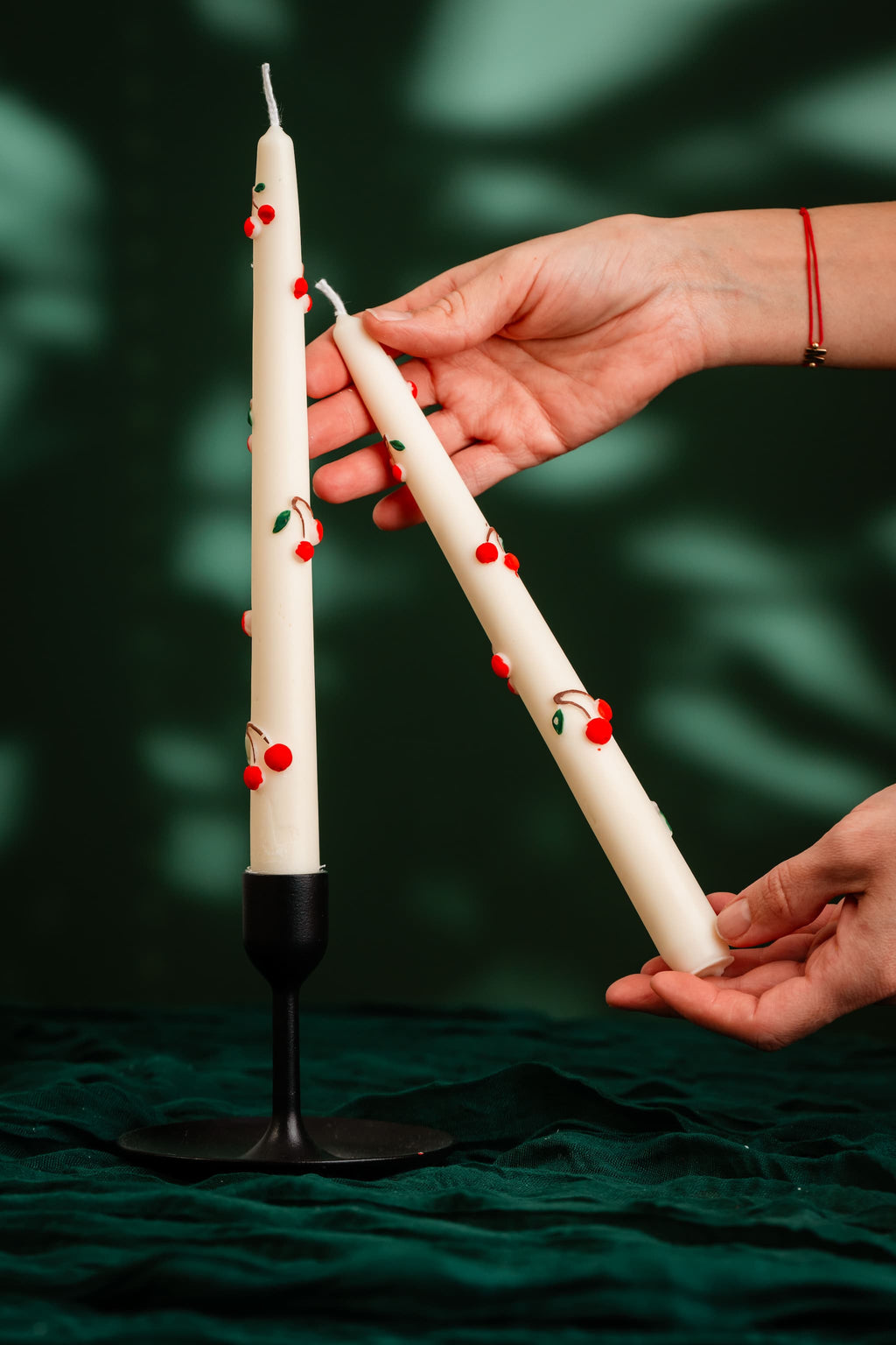 Cherry Taper Candle – Hand-Painted & One of a Kind