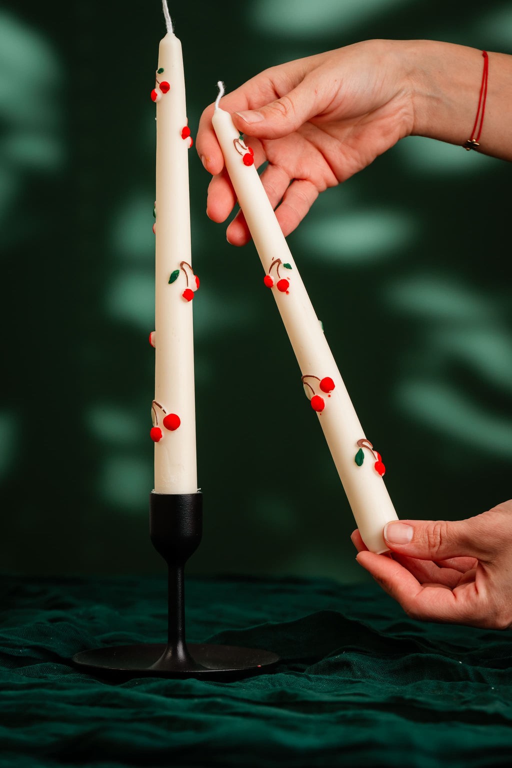 Cherry Taper Candle – Hand-Painted & One of a Kind