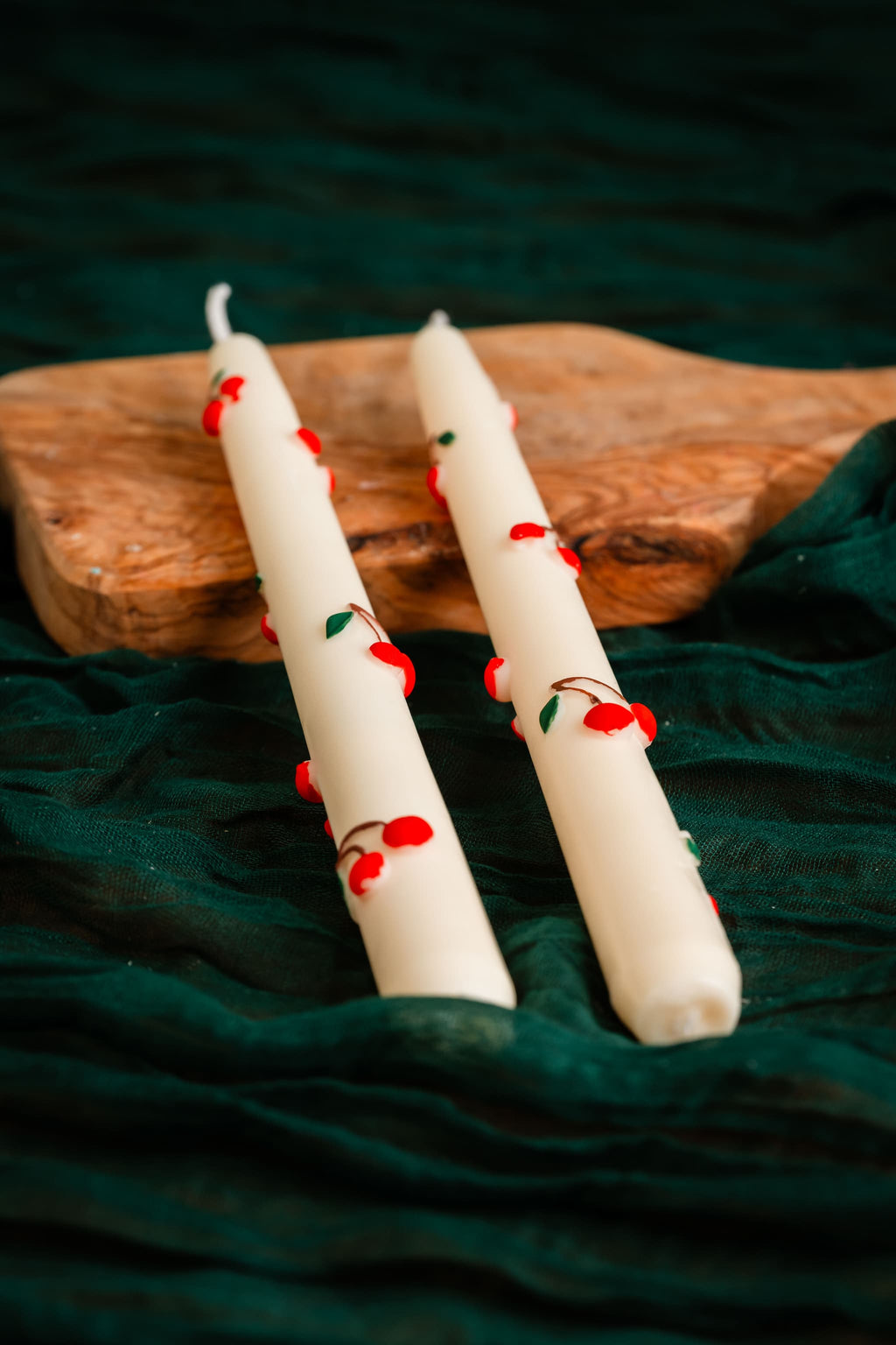 Cherry Taper Candle – Hand-Painted & One of a Kind