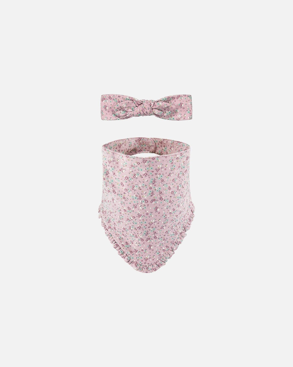 Organic Cotton Headband And Bib Set Mauve Little Flower Print