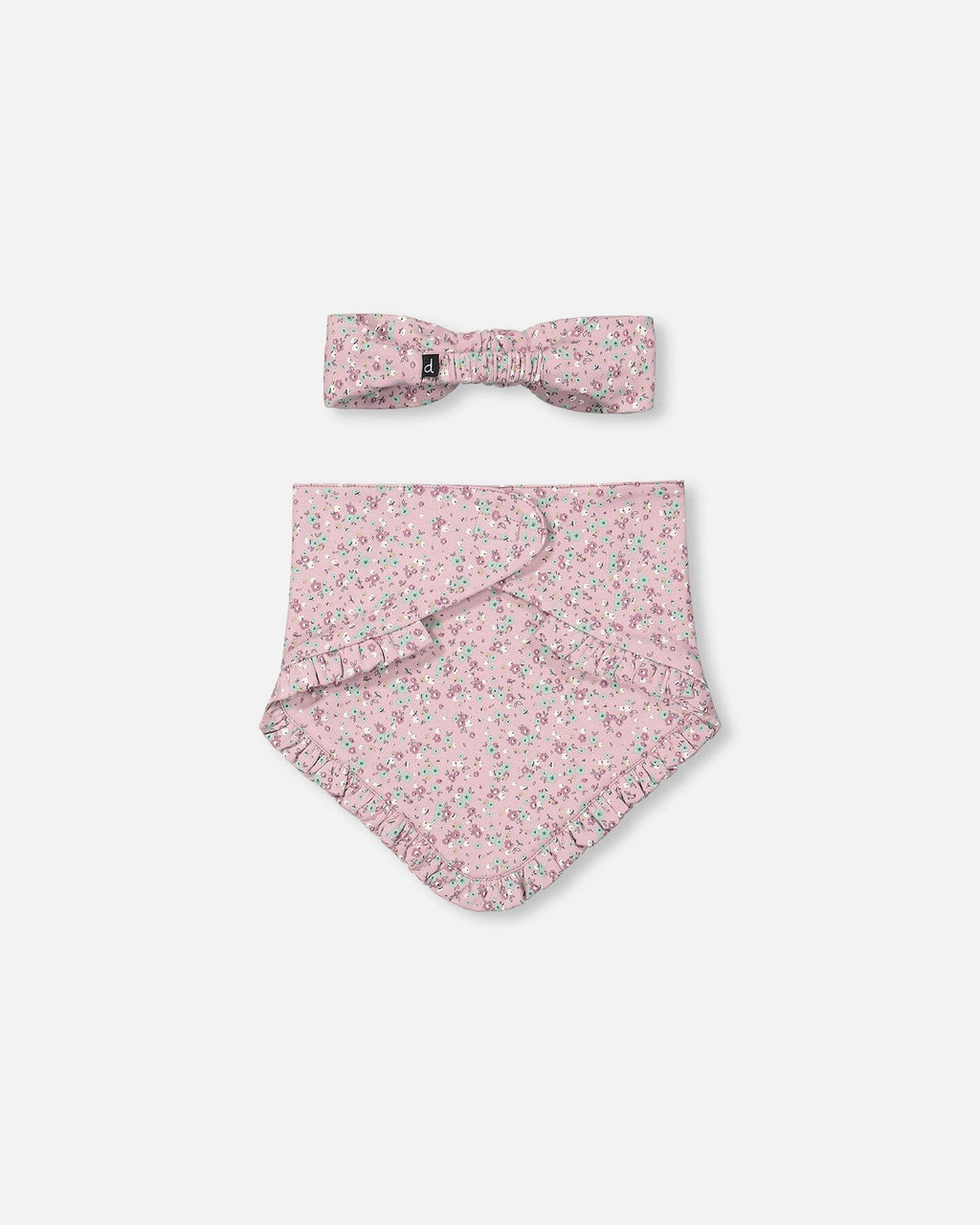 Organic Cotton Headband And Bib Set Mauve Little Flower Print