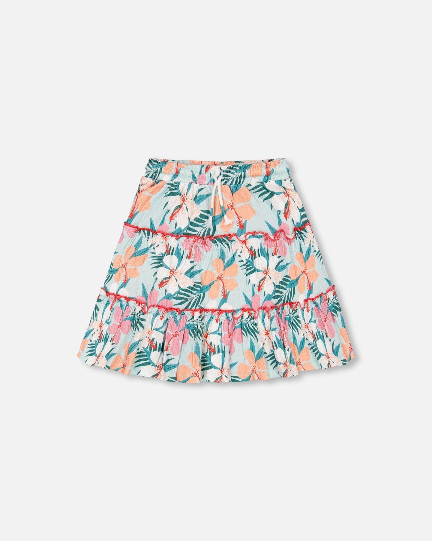 Long Crinkle Peasant Skirt Blue Printed Beach Hibiscus