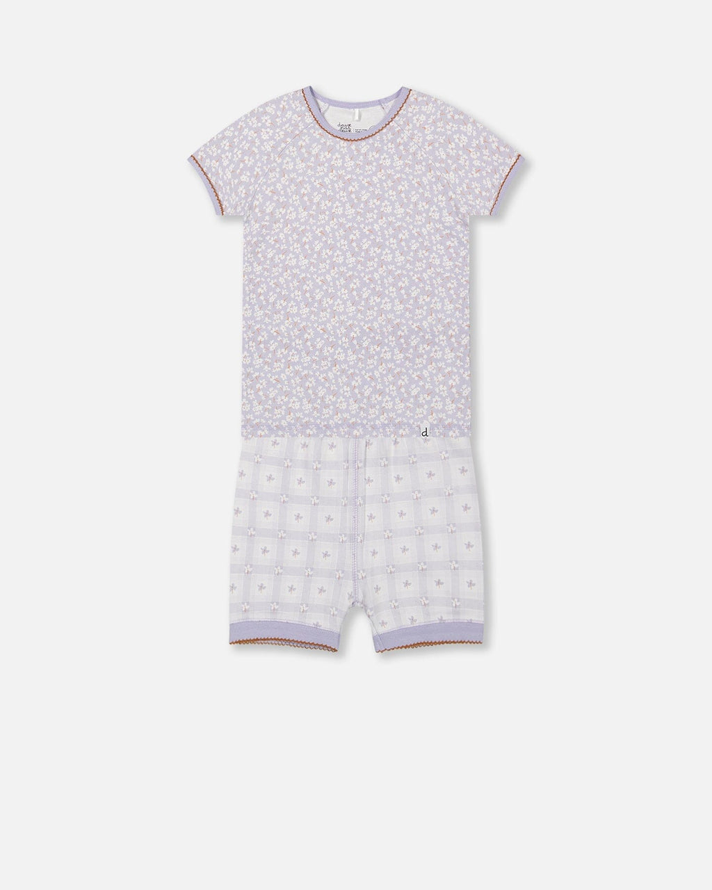 Organic Cotton Two Piece Pajama Set Lilac Printed Little Flowers