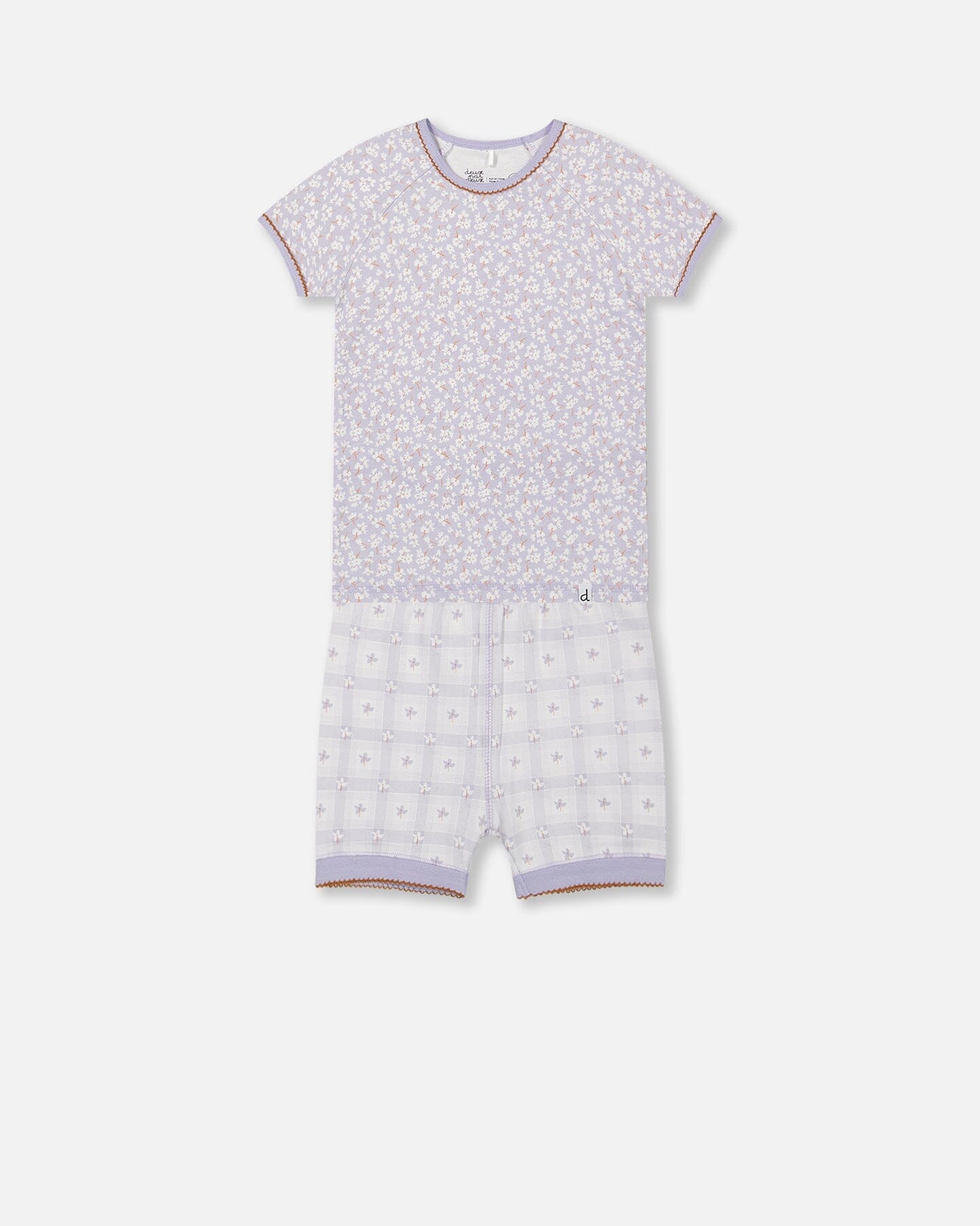 Organic Cotton Two Piece Pajama Set Lilac Printed Little Flowers