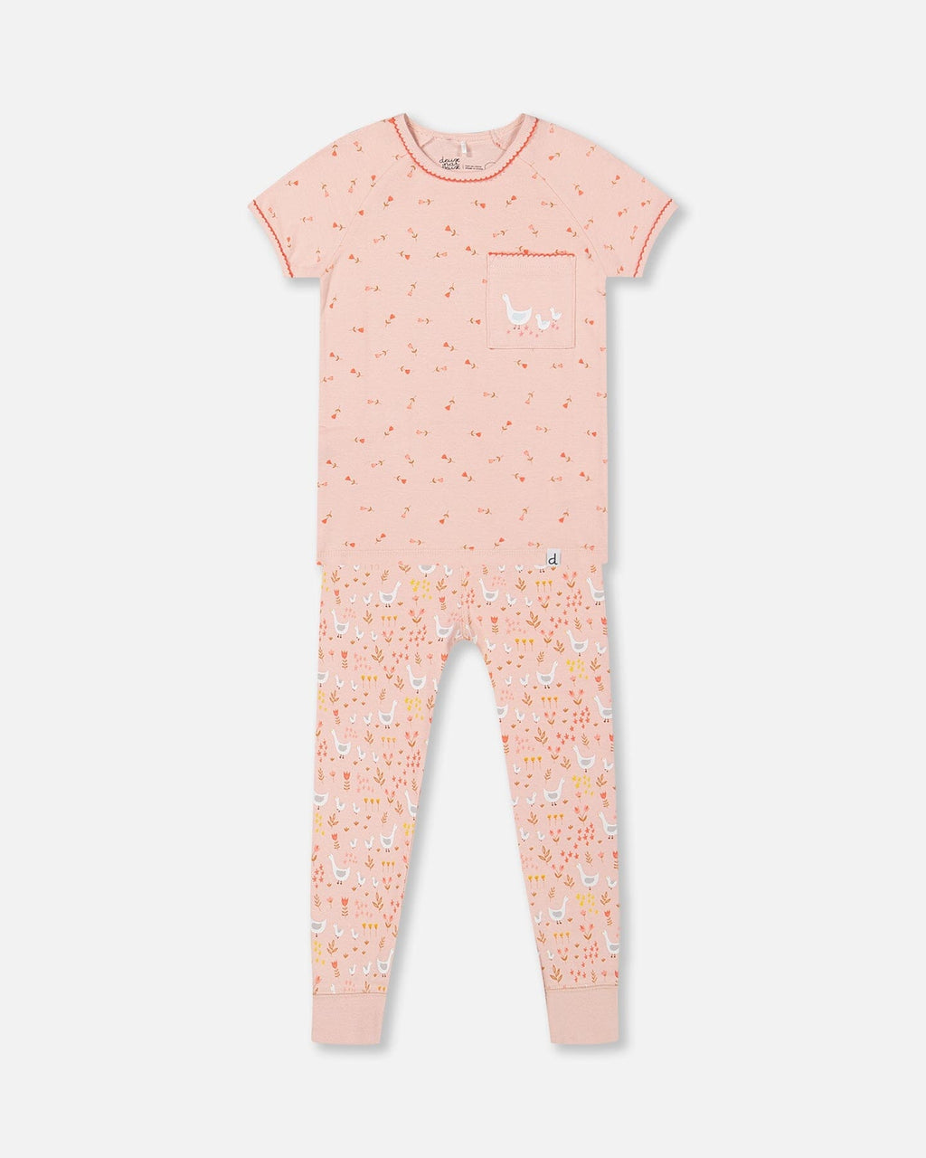 Organic Cotton Two Piece Pajama Set Pink Printed Goose