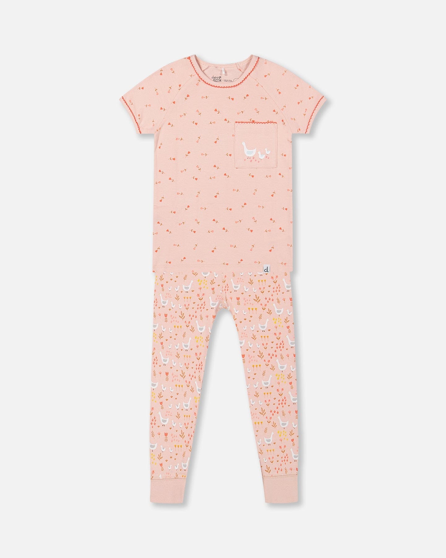 Organic Cotton Two Piece Pajama Set Pink Printed Goose