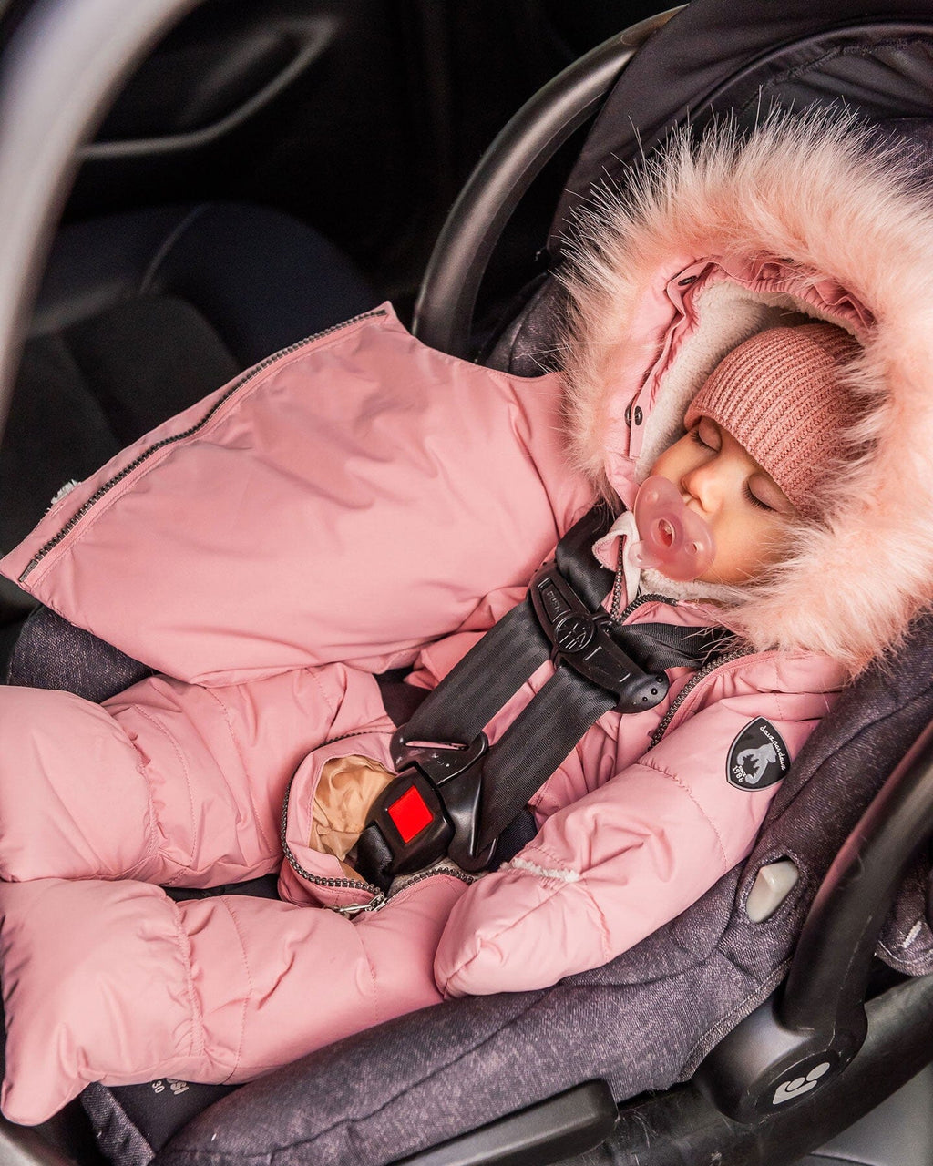 One-Piece Baby Snug Snowsuit Designed For Car Seat Pink