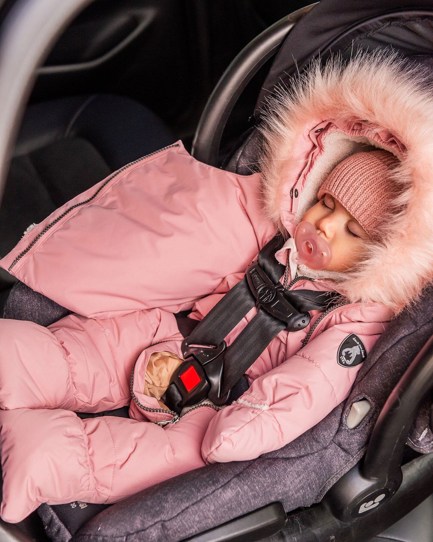 One-Piece Baby Snug Snowsuit Designed For Car Seat Pink