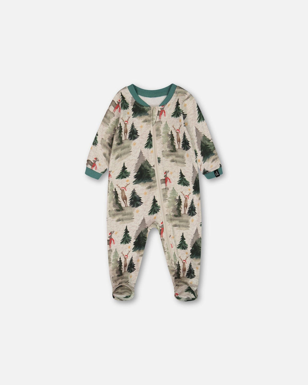 Organic Cotton One Piece Pajama Gray Mix Printed Reindeer