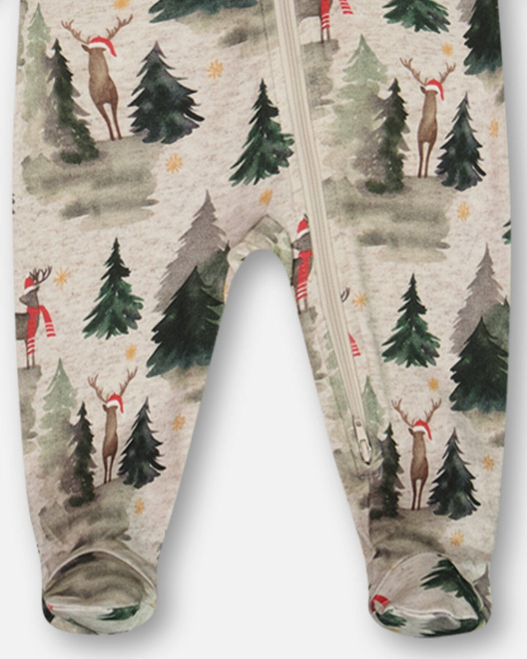 Organic Cotton One Piece Pajama Gray Mix Printed Reindeer