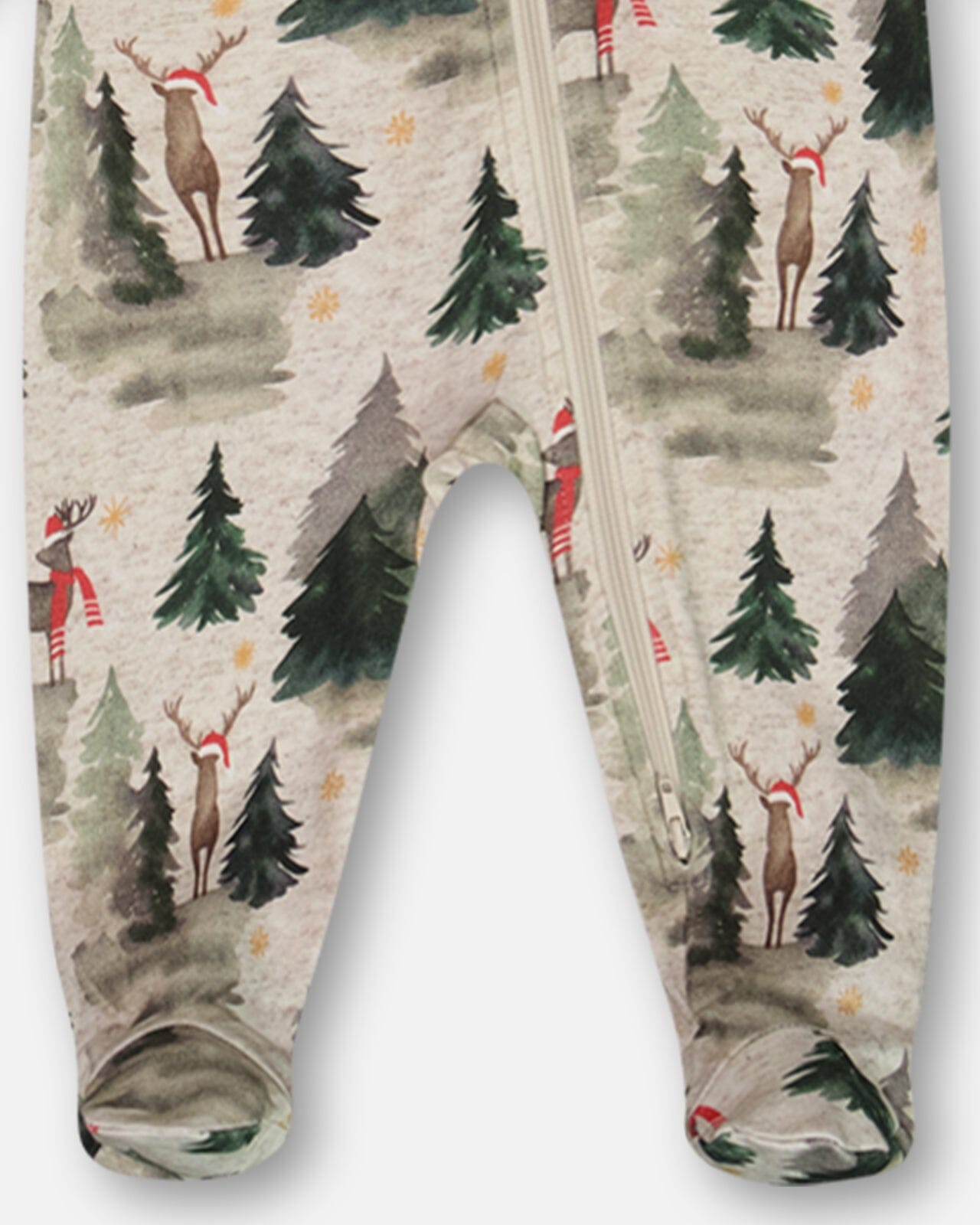 Organic Cotton One Piece Pajama Gray Mix Printed Reindeer