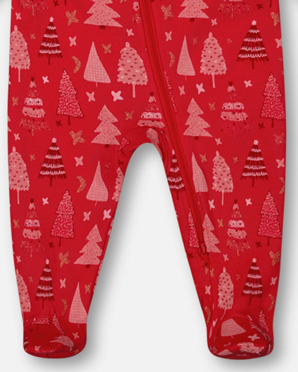 Organic Cotton One Piece Pajama Red Printed Christmas Tree