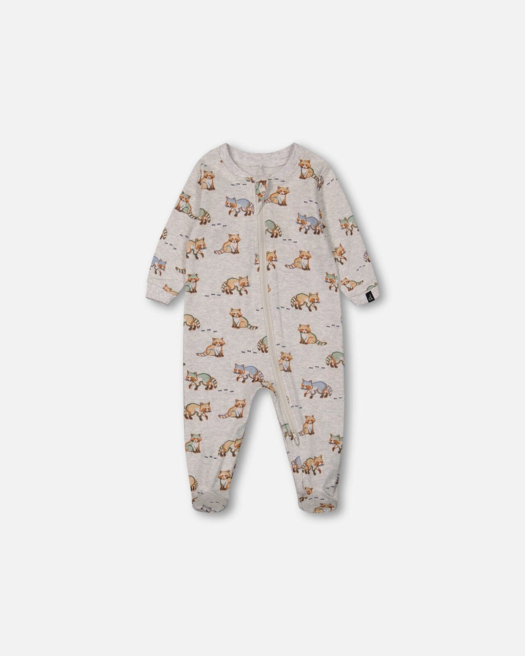 Organic Cotton One Piece Pajama Beige Mix Printed Racoons