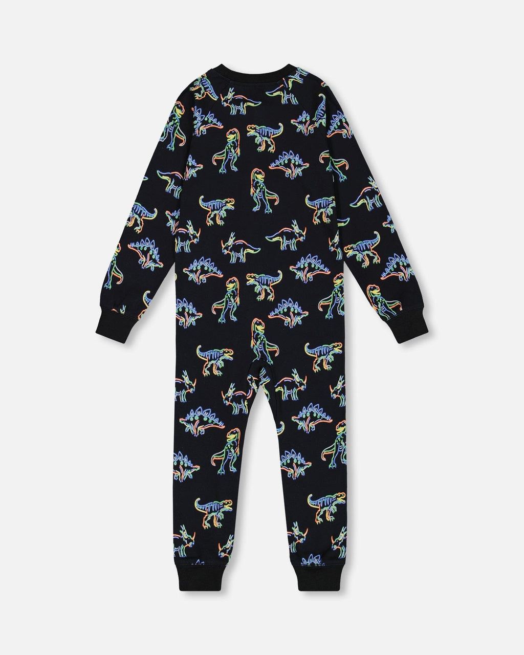 Organic Cotton One Piece Pajama Black Printed Neon Dino