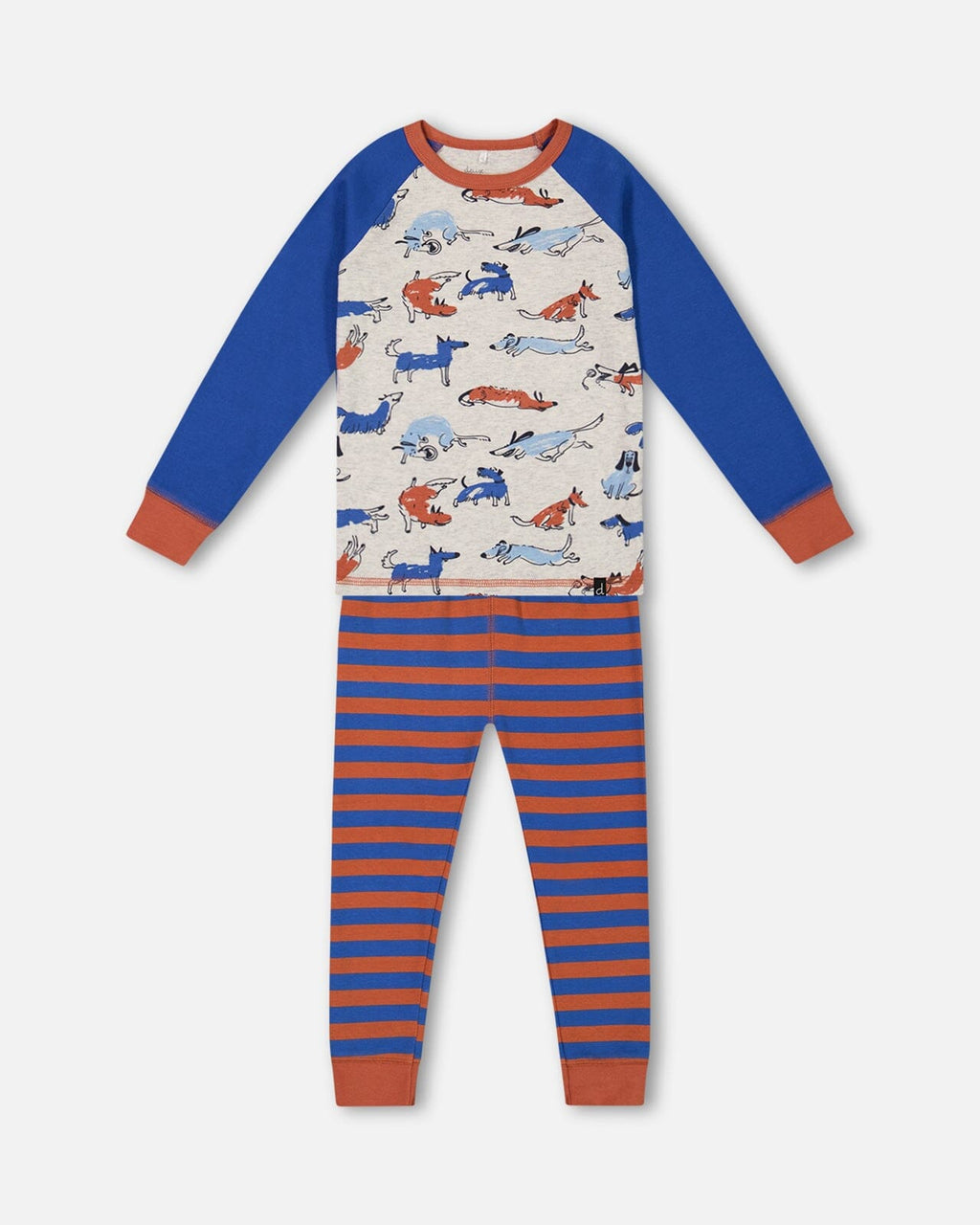 Organic Cotton Two Piece Pajama Set Blue And Orange Stripe