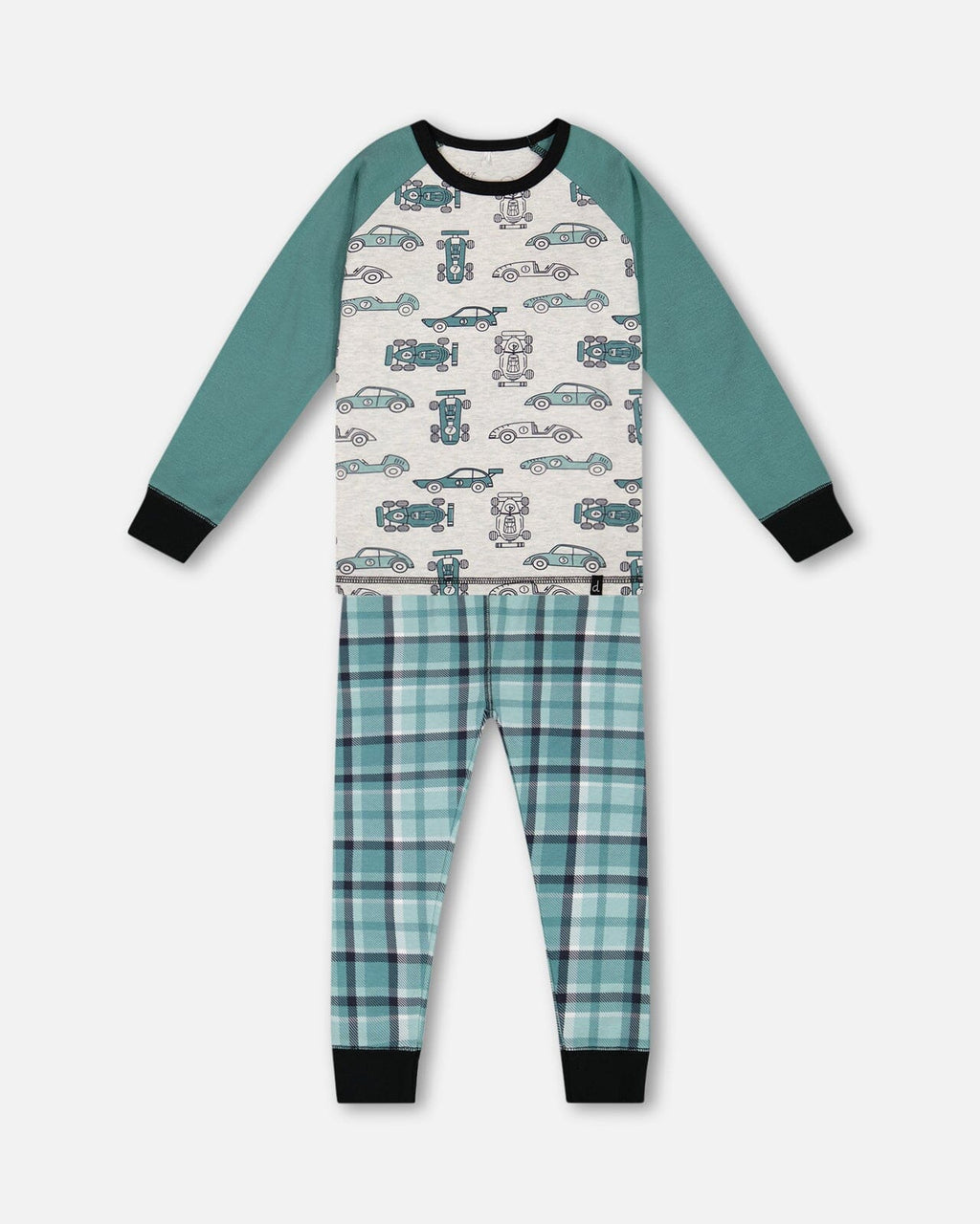 Organic Cotton Two Piece Pajama Set Green Printed Cars