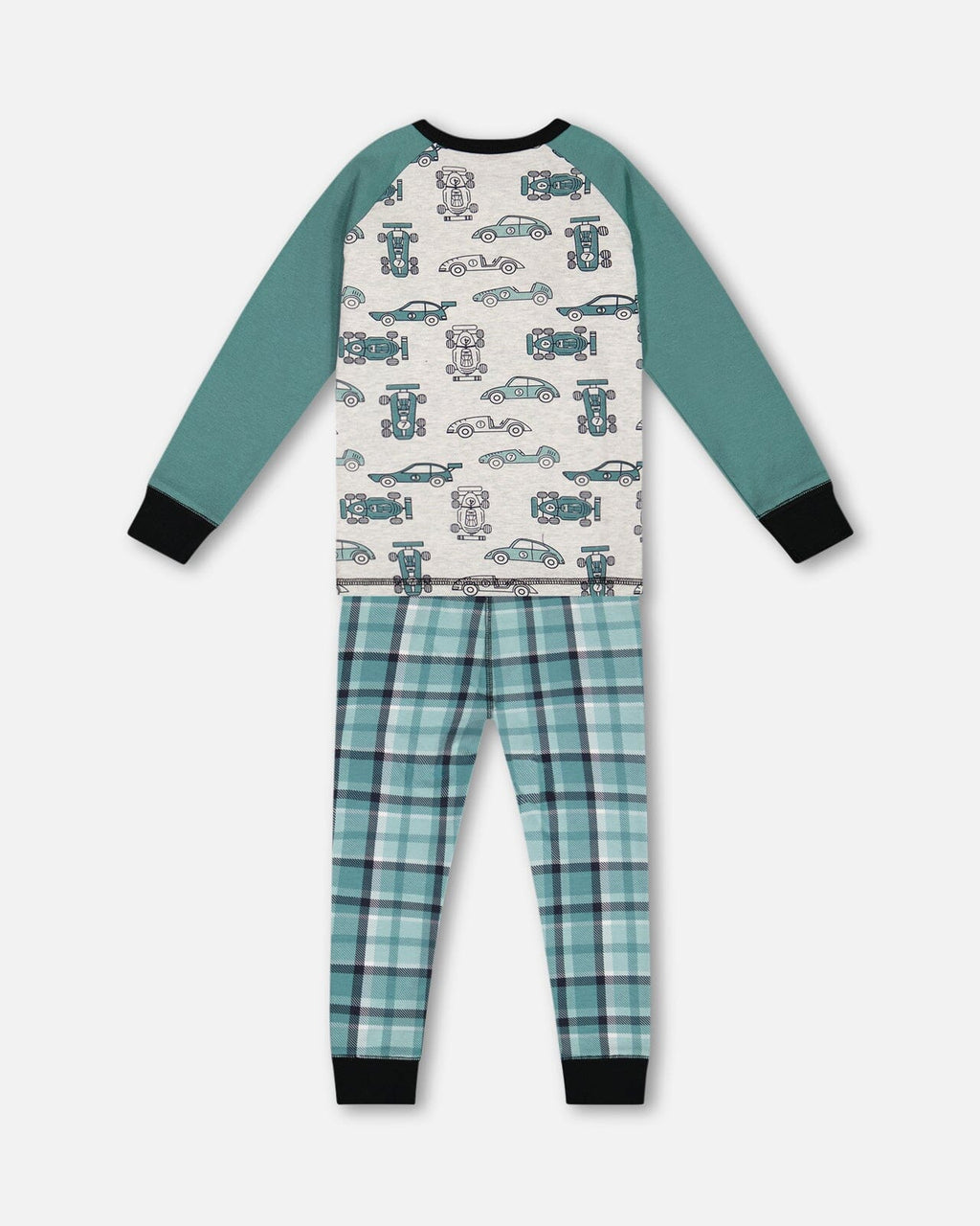 Organic Cotton Two Piece Pajama Set Green Printed Cars