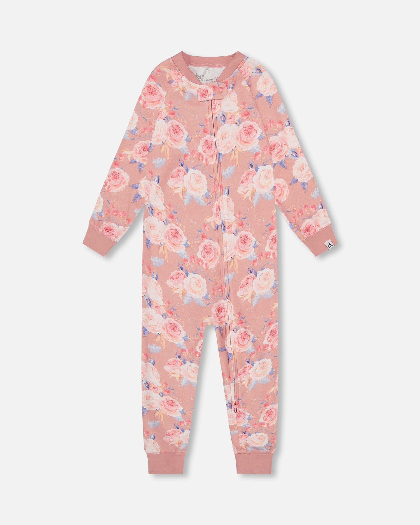 Organic Cotton One Piece Pajama Old Pink Printed Roses