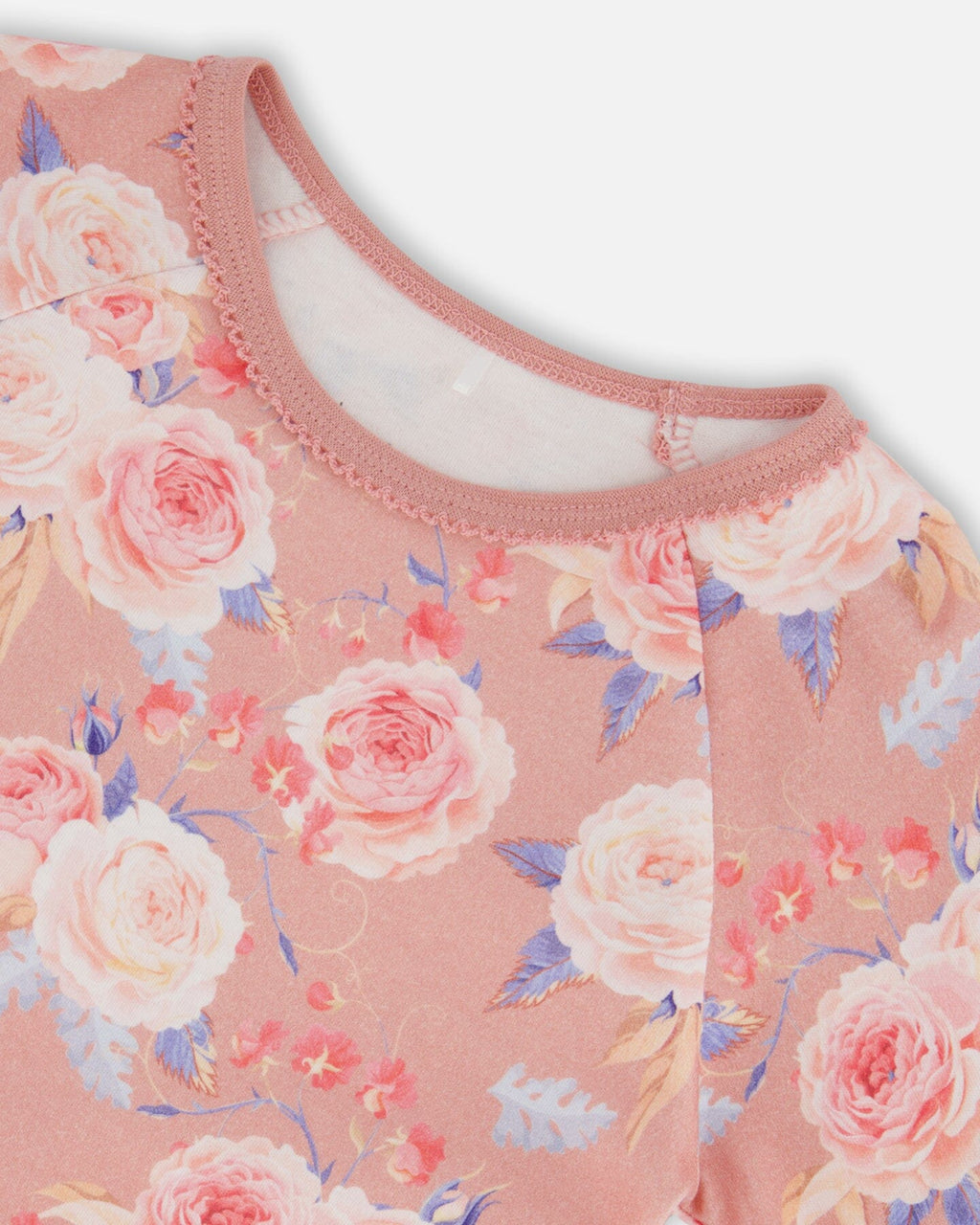 Organic Cotton Two Piece Pajama Set Old Pink Printed Roses