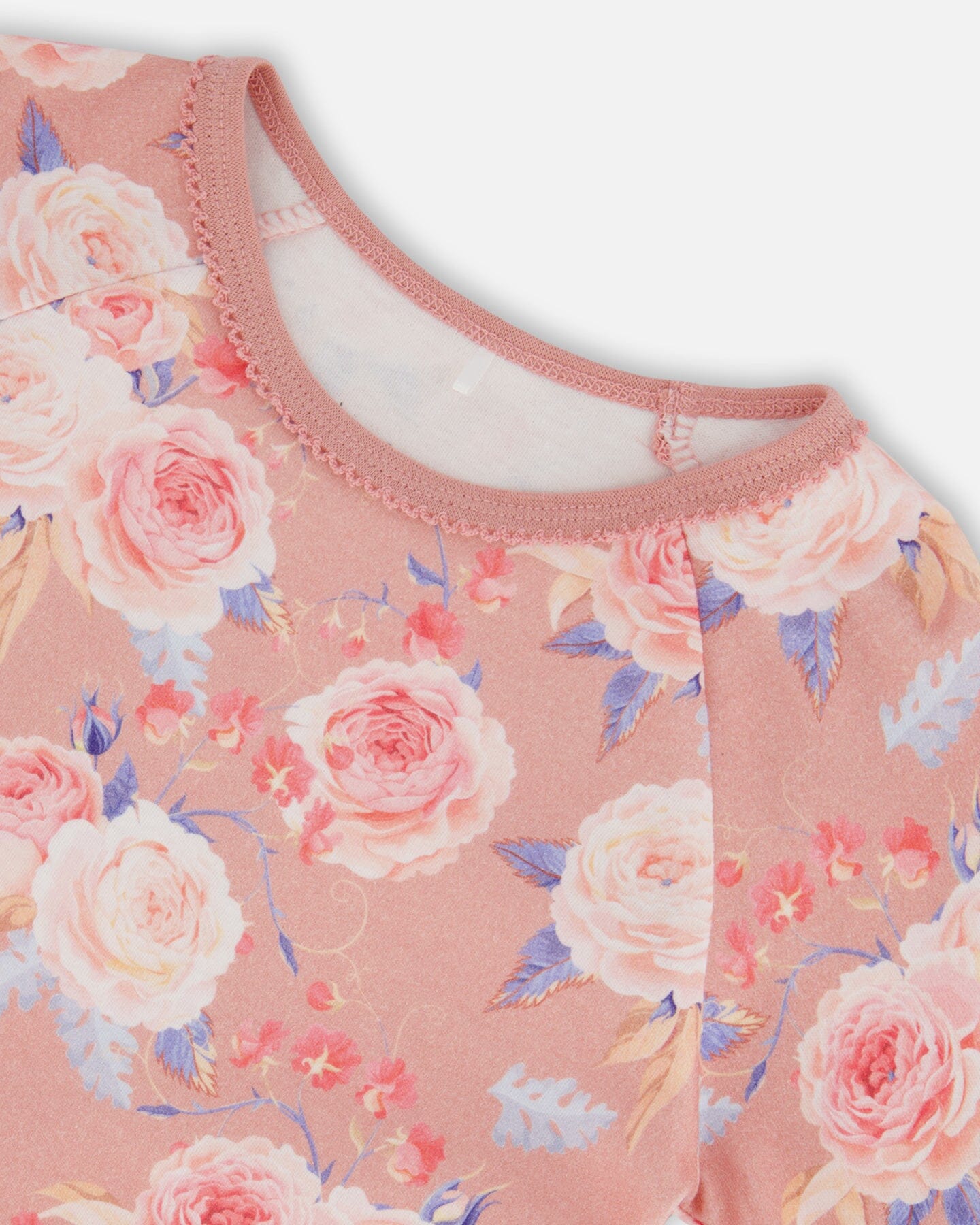 Organic Cotton Two Piece Pajama Set Old Pink Printed Roses