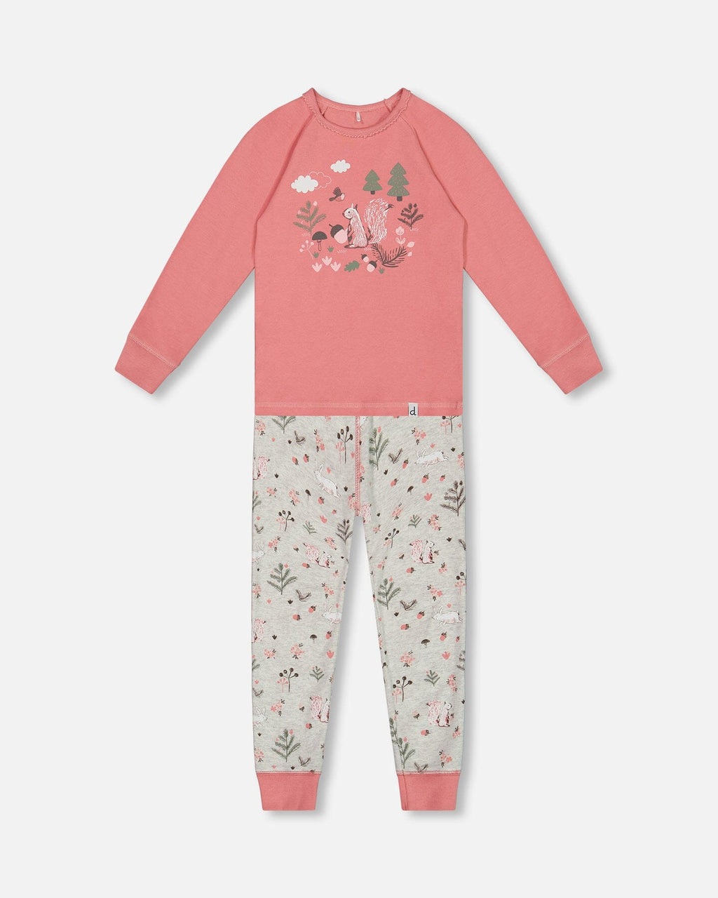 Organic Cotton Two Piece Pajama Set Beige Mix Printed Squirrel