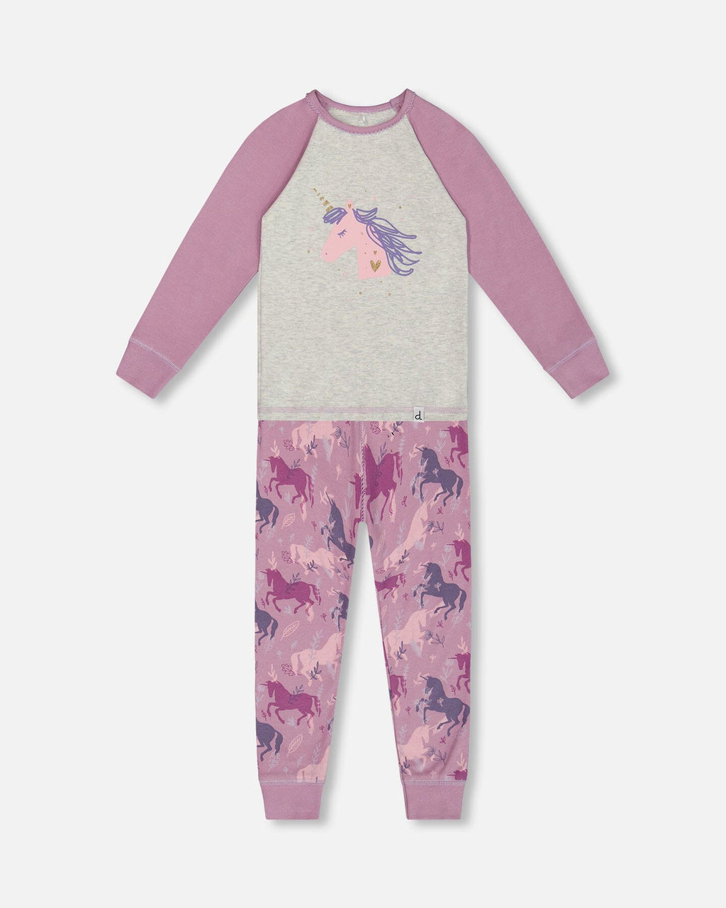 Organic Cotton Two Piece Pajama Set Mauve Printed Unicorns