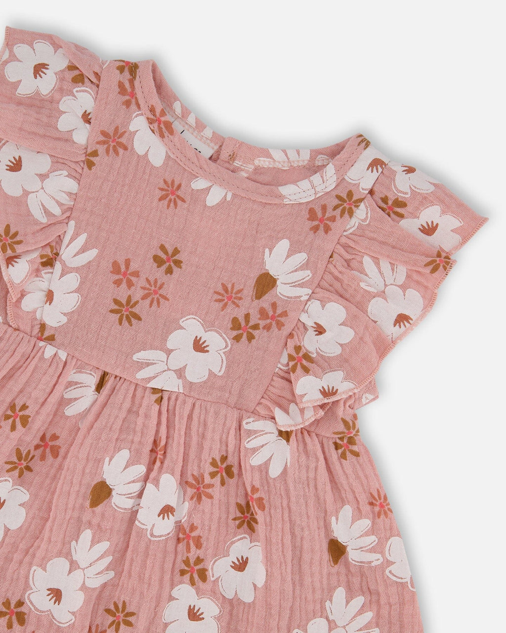 Printed Muslin Tunic And Rib Leggings Set Pink And White Flowers