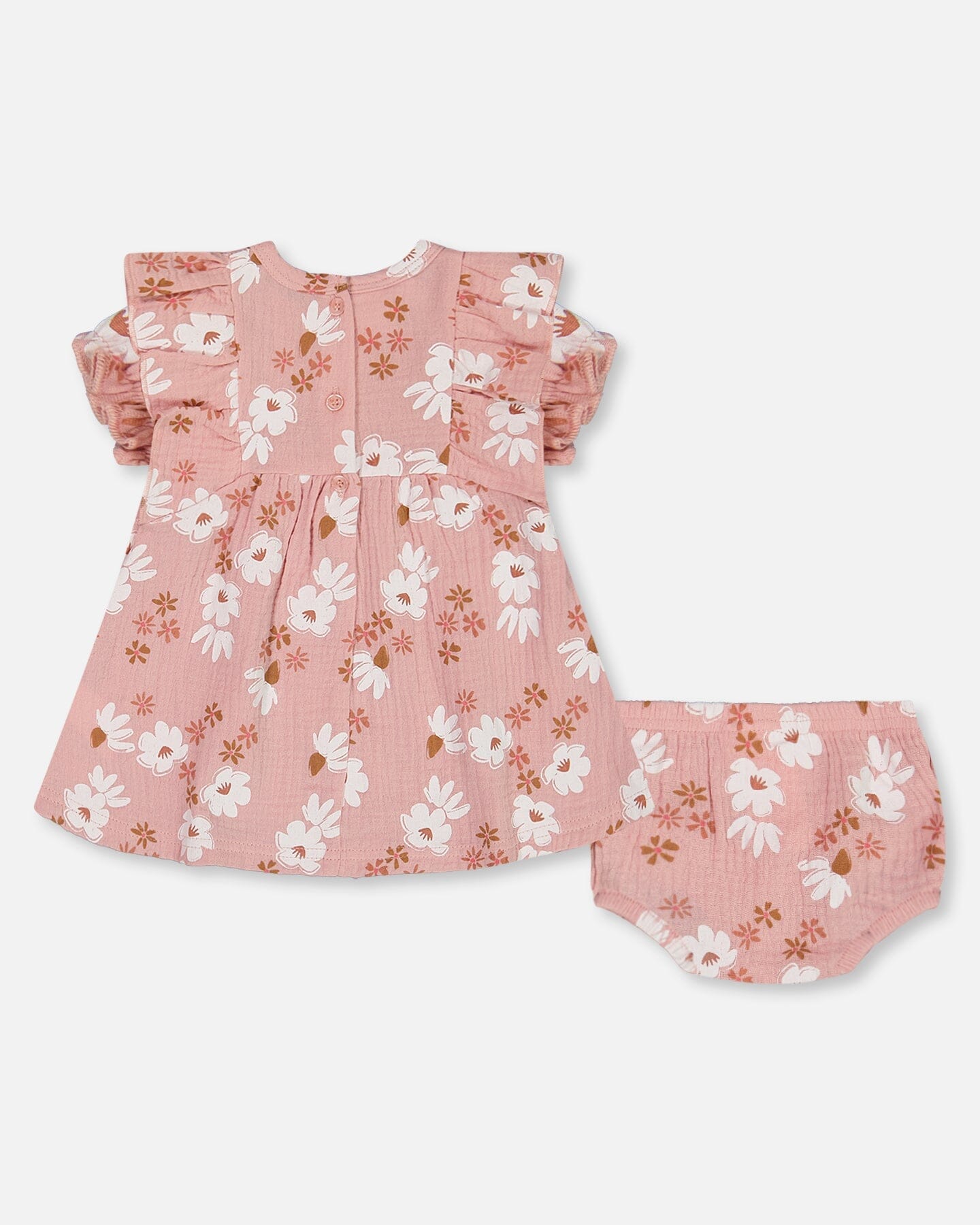 Printed Muslin Dress And Bloomer Set Pink And White Flowers
