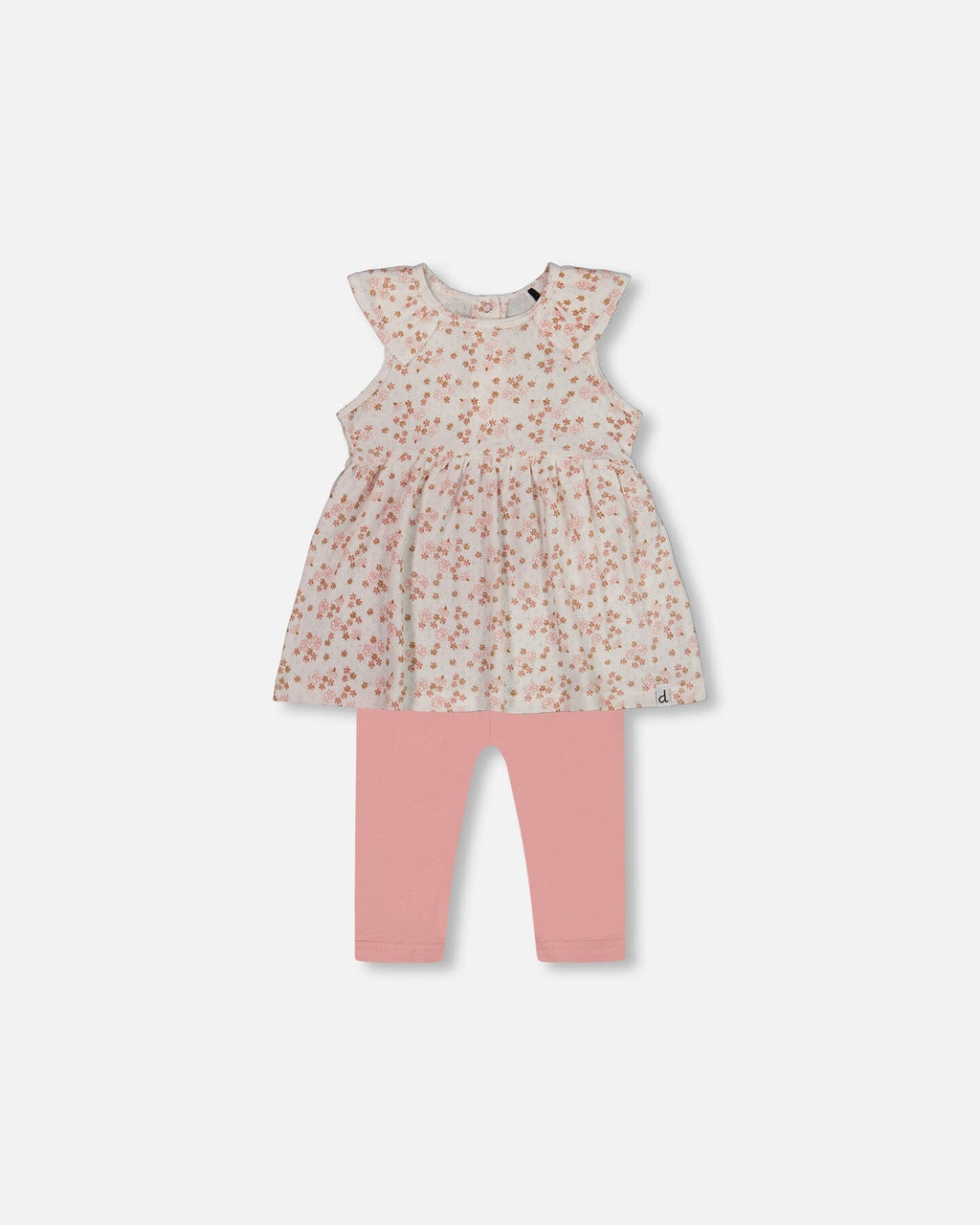 Printed Organic Cotton Tunic And Leggings Set White With Pink Flowers