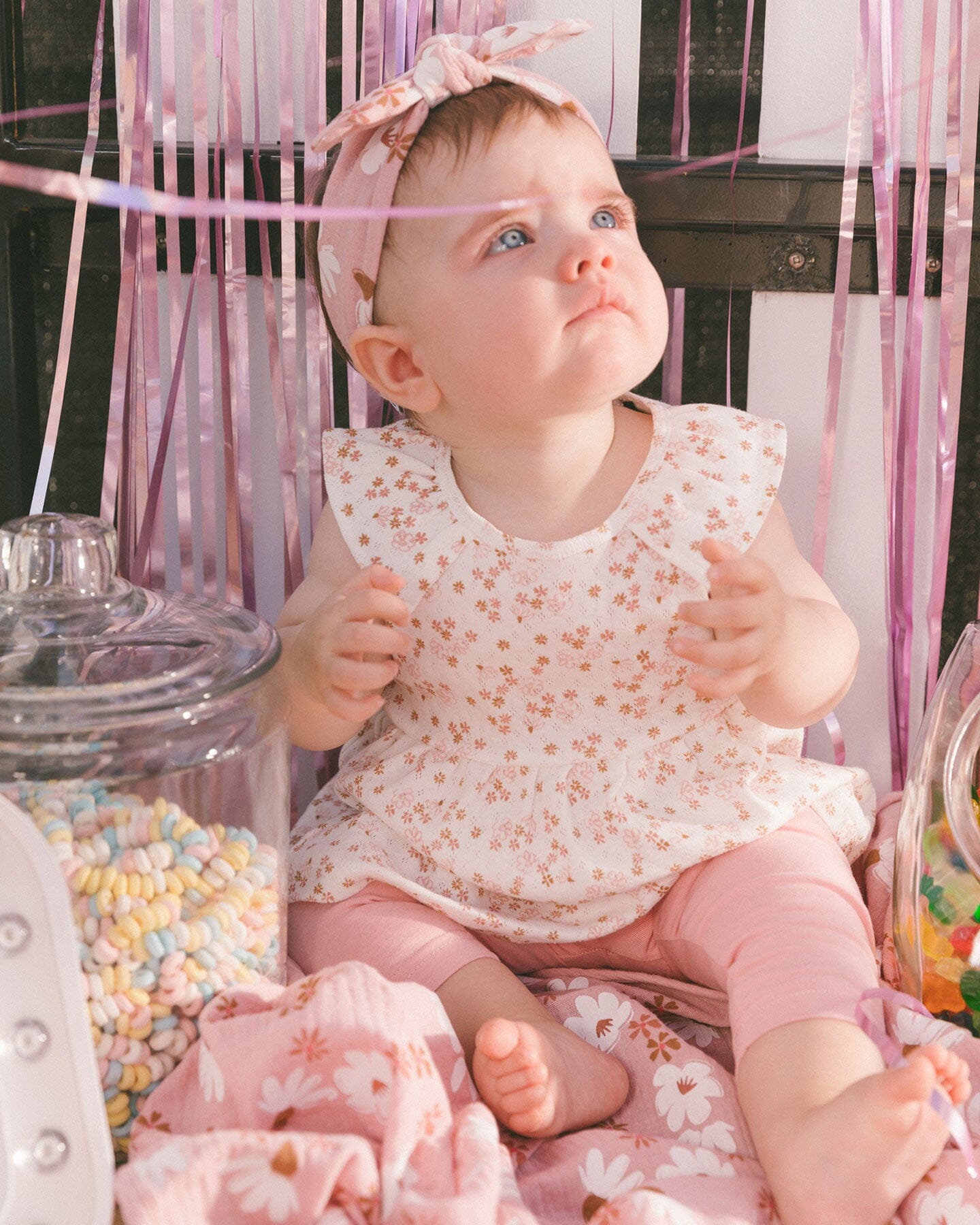 Printed Organic Cotton Tunic And Leggings Set White With Pink Flowers