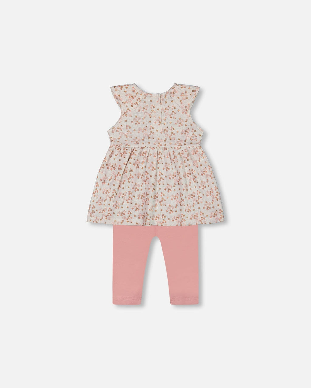 Printed Organic Cotton Tunic And Leggings Set White With Pink Flowers