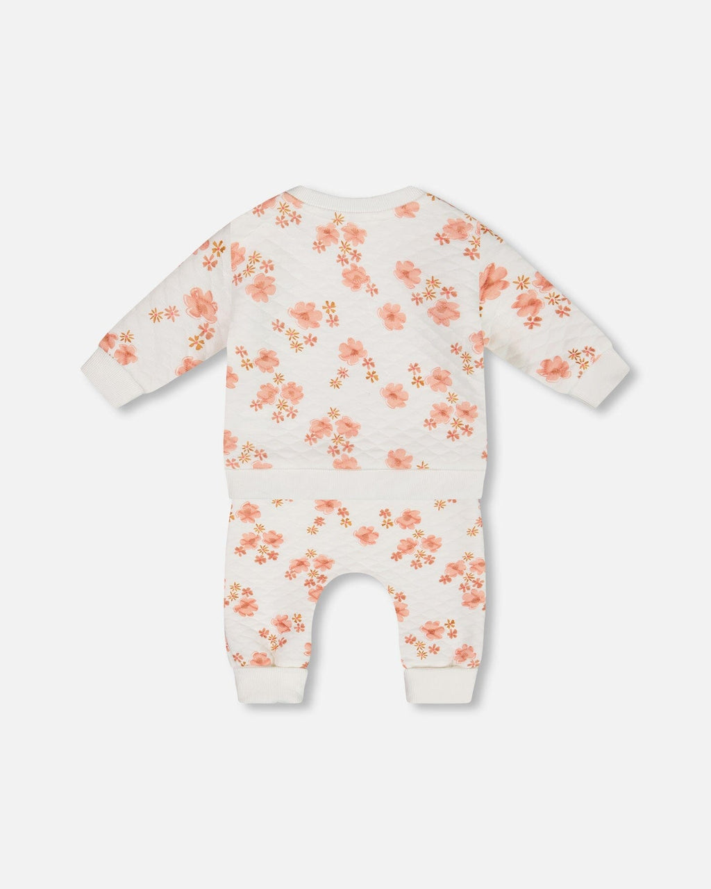 Printed Quilted Top And Pant Set White And Pink Flowers