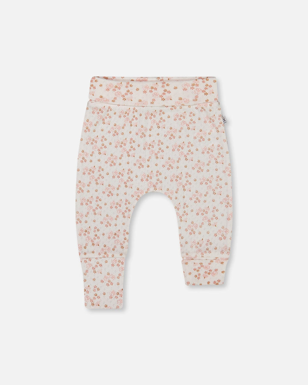 Organic Cotton Pointelle Evolutive Pant Printed Pink And White Flowers