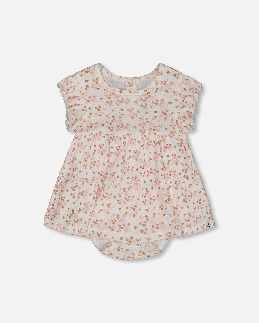 Organic Cotton Pointelle Romper Printed White And Pink Flowers