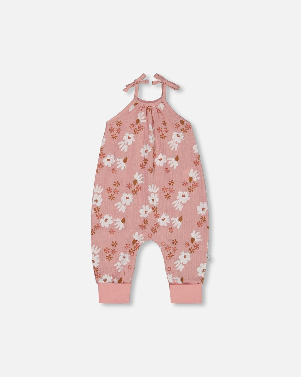 Printed Muslin Tie Strap Jumpsuit Pink And White Flowers