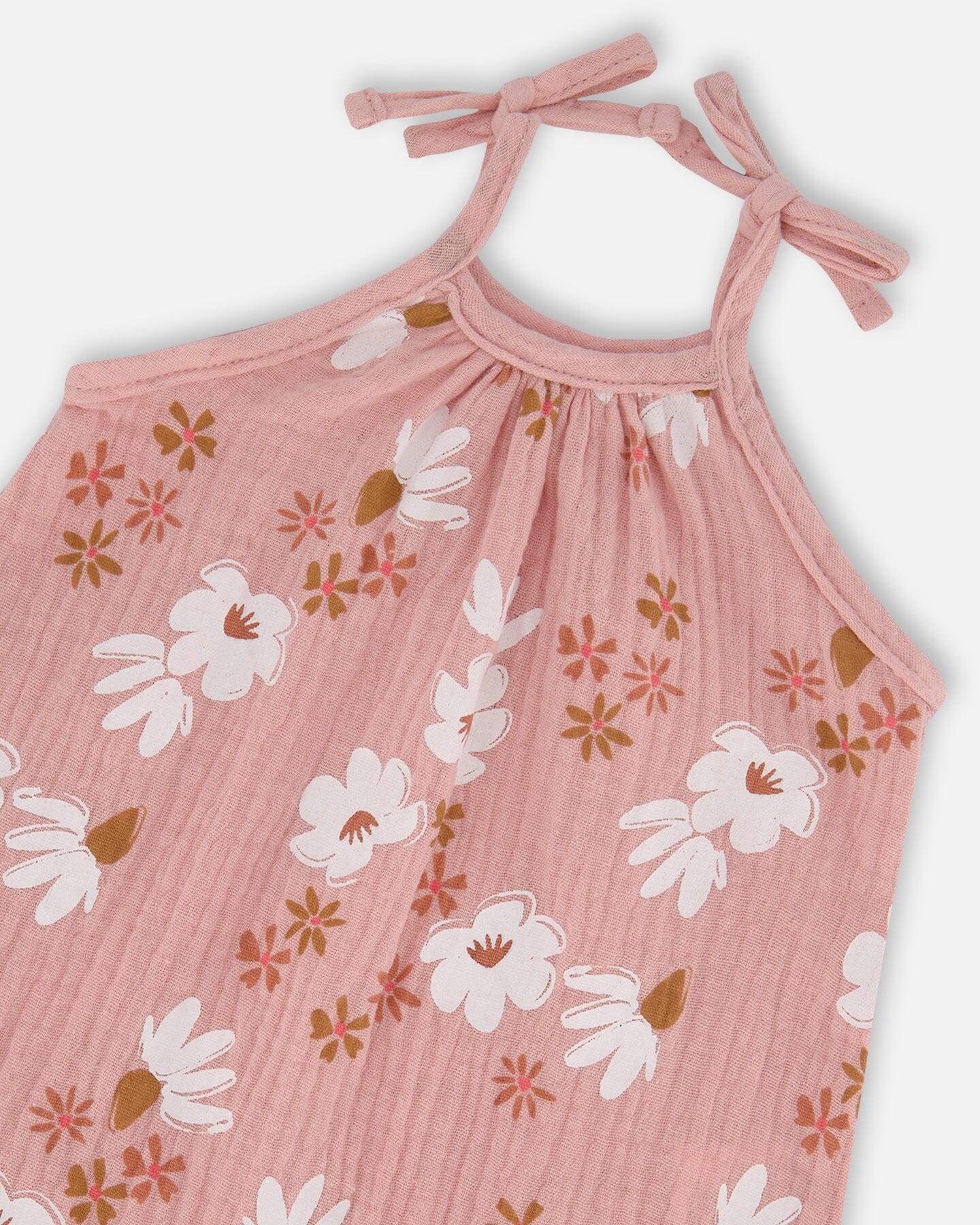 Printed Muslin Tie Strap Jumpsuit Pink And White Flowers