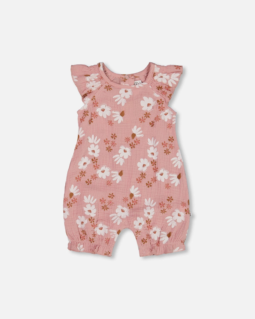 Printed Muslin Romper Pink And White Flowers