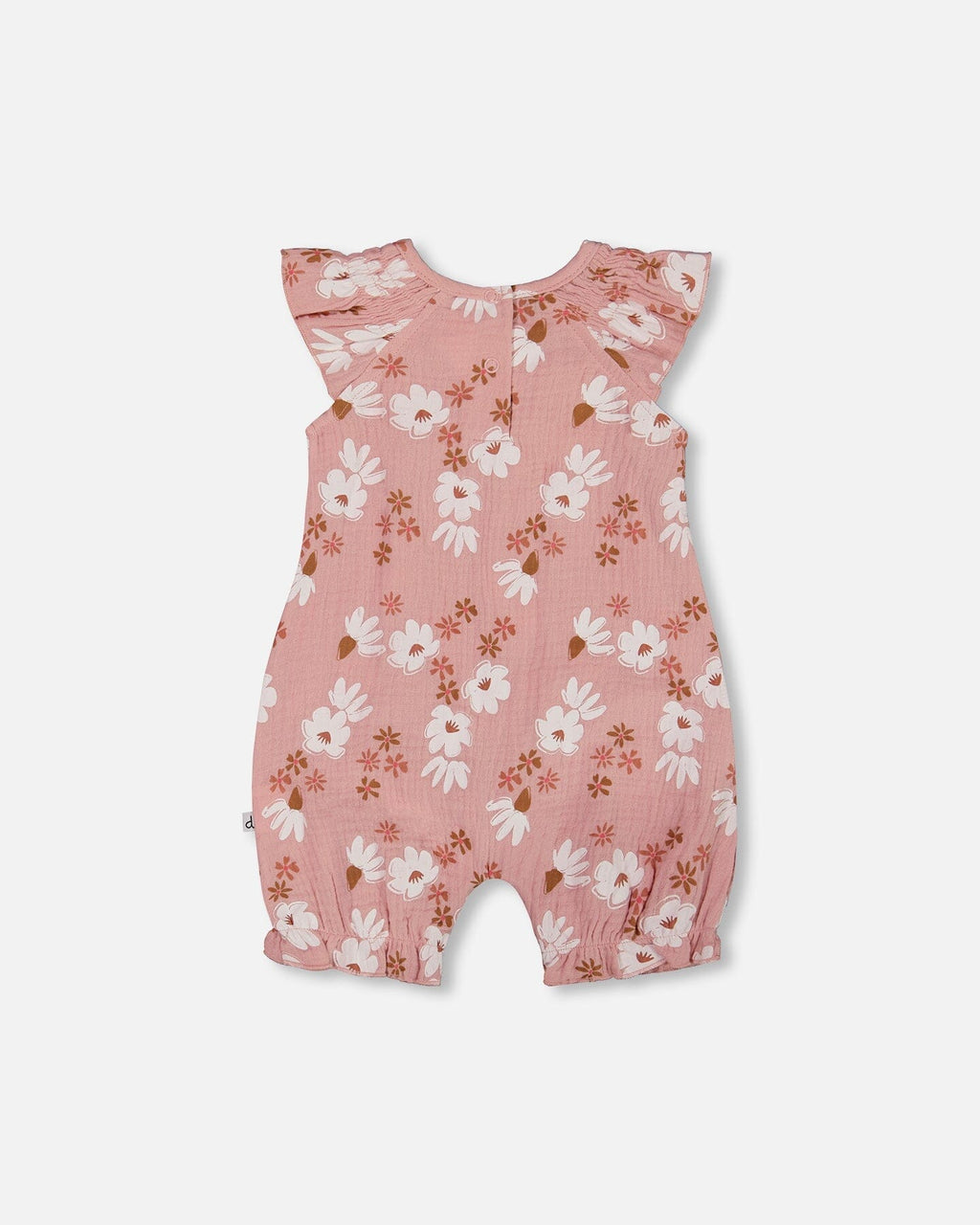 Printed Muslin Romper Pink And White Flowers