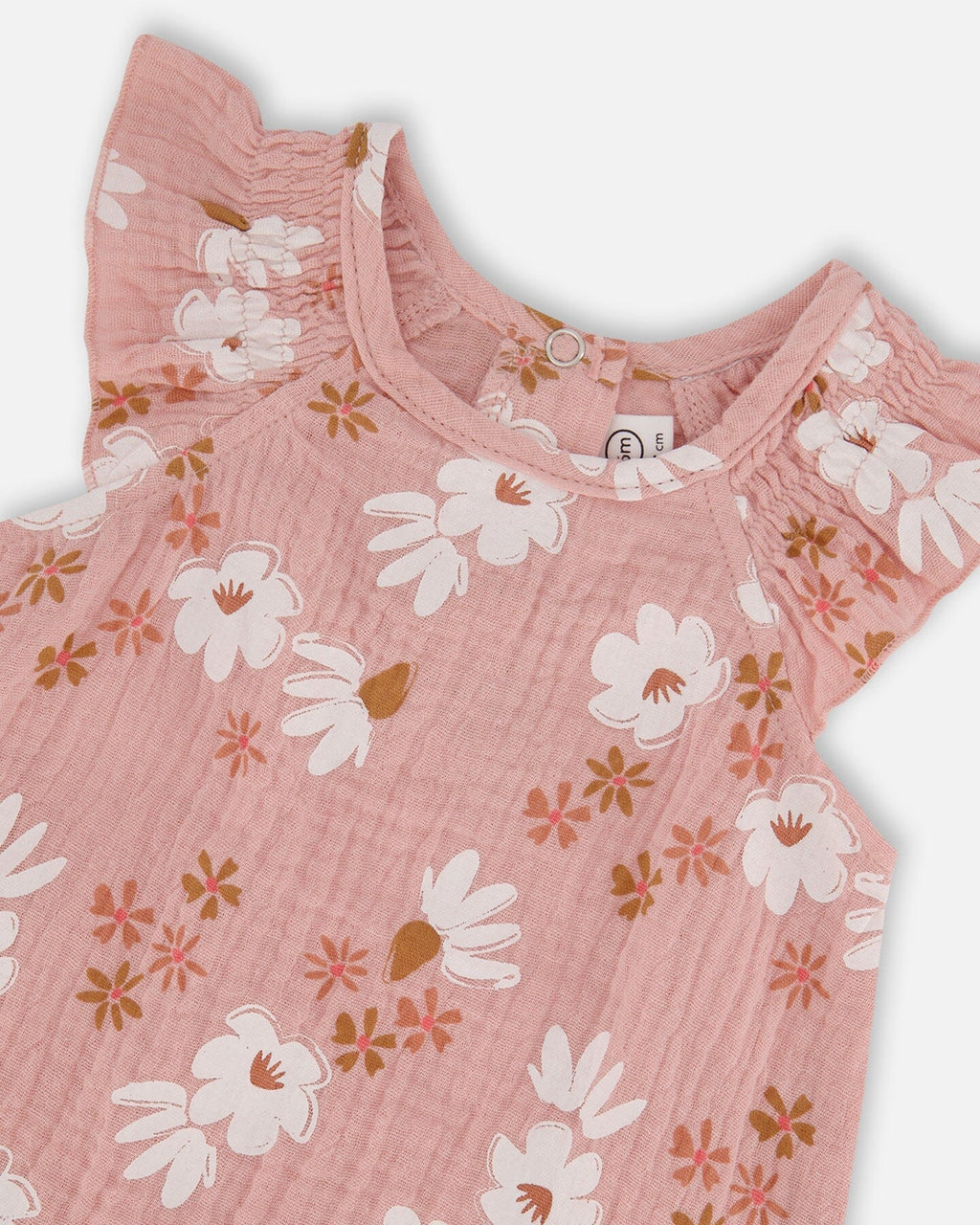 Printed Muslin Romper Pink And White Flowers