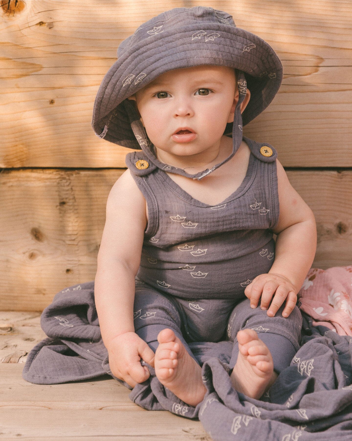 Printed Muslin Blanket Navy Blue Paper Boats