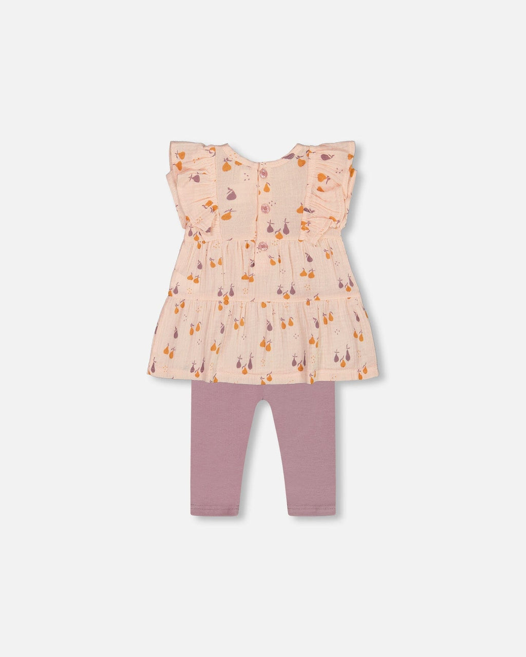 Printed Muslin Tunic And Organic Cotton Legging Set Peach With Pears And Purple