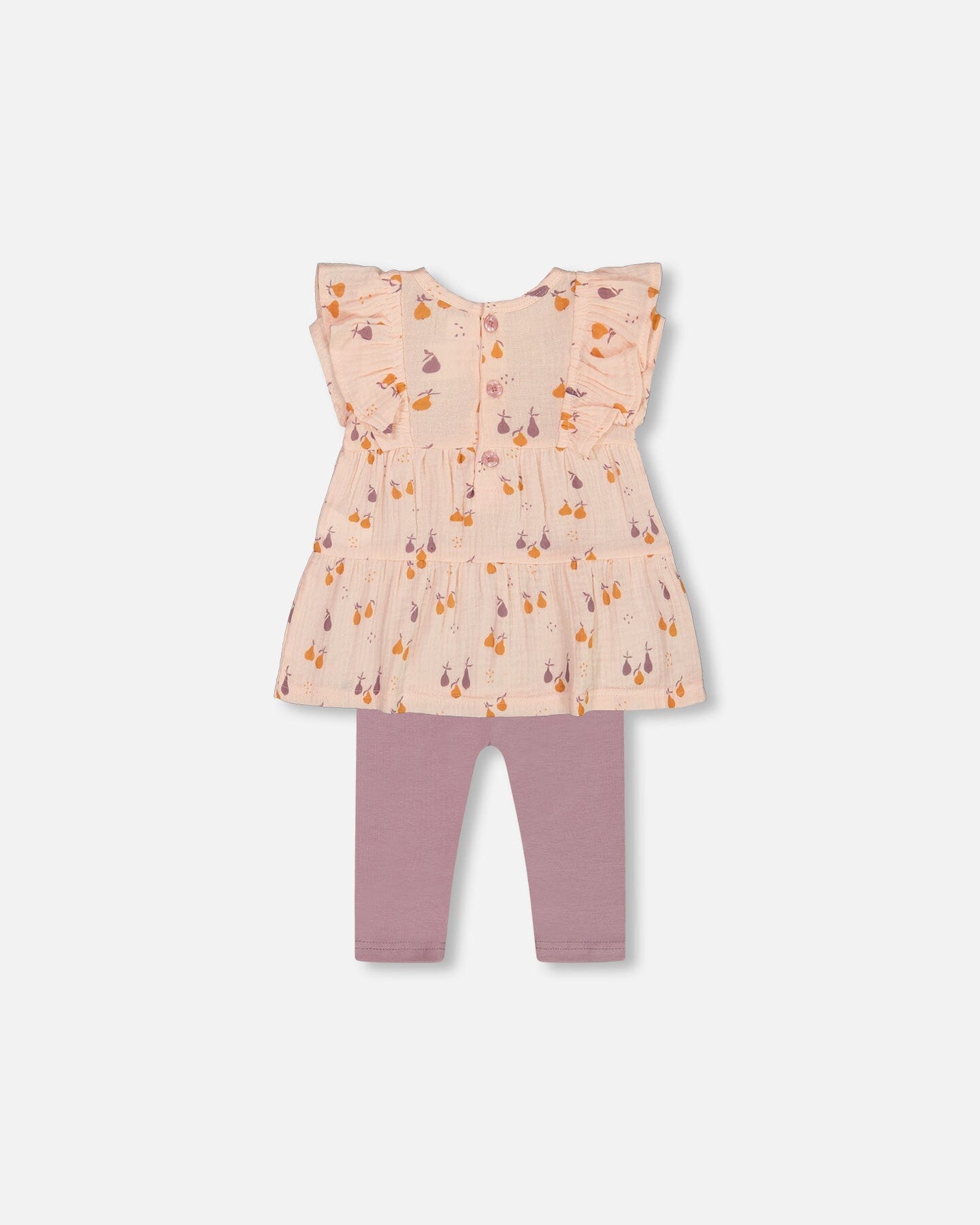 Printed Muslin Tunic And Organic Cotton Legging Set Peach With Pears And Purple