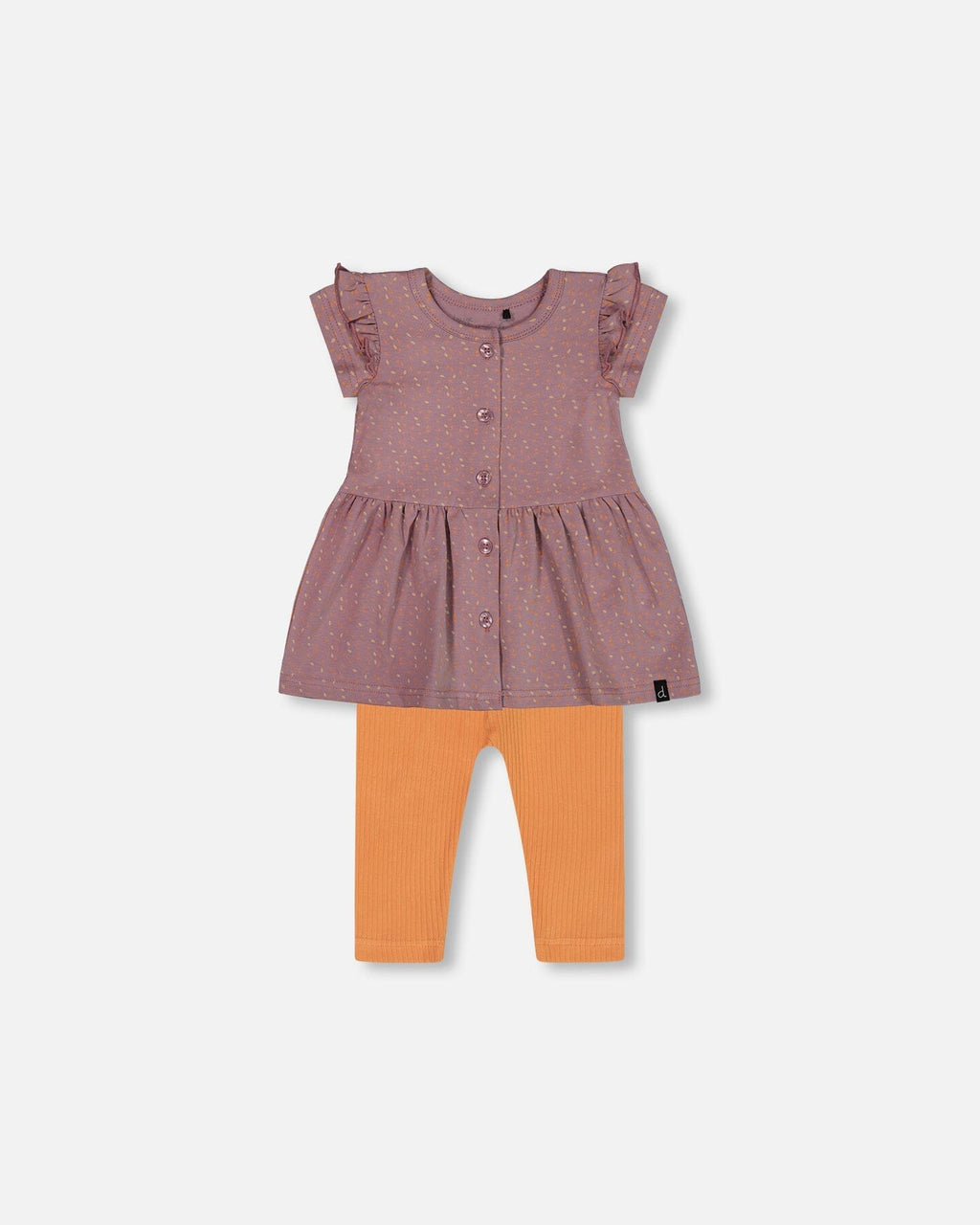 Printed Organic Cotton Dress And Solid Leggings Set Orange And Purple