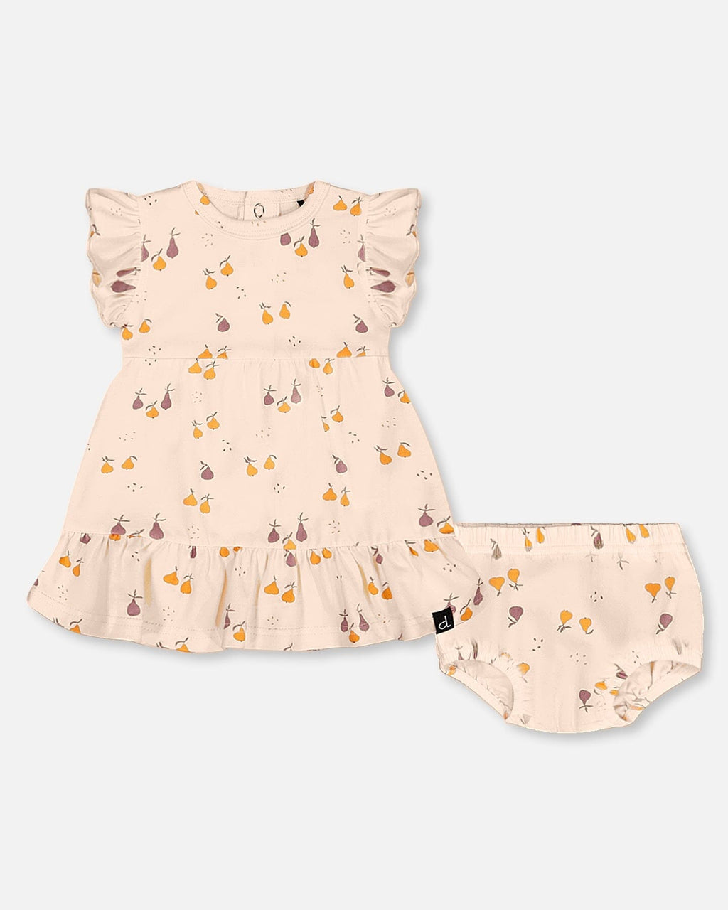 Printed Organic Cotton Dress And Bloomer Set Peach With Pears