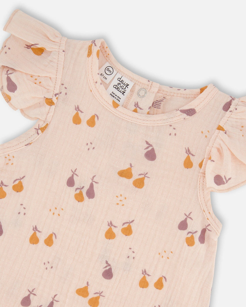 Printed Muslin One Piece Romper Peach With Pears