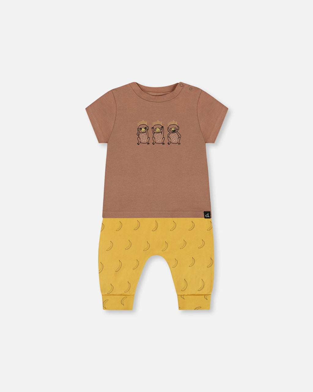 Printed Organic Cotton Top And Pant Set Yellow Bananas And Brown