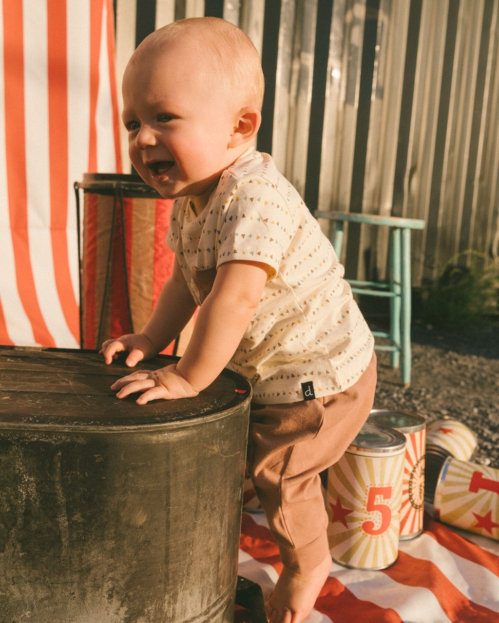 Printed Organic Cotton Top And Pant Set Brown, Beige, And Monkey