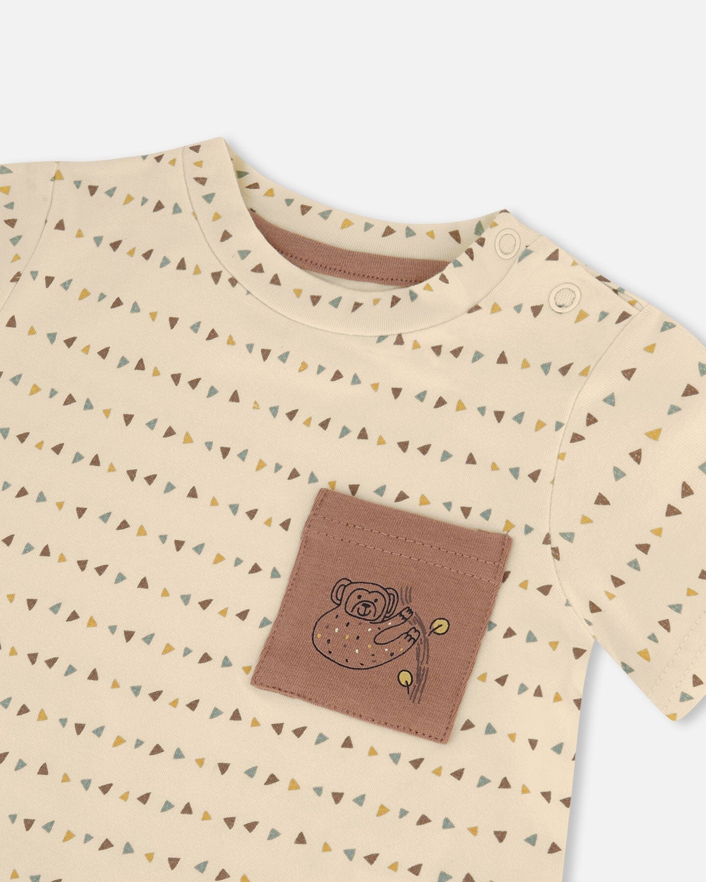 Printed Organic Cotton Top And Pant Set Brown, Beige, And Monkey