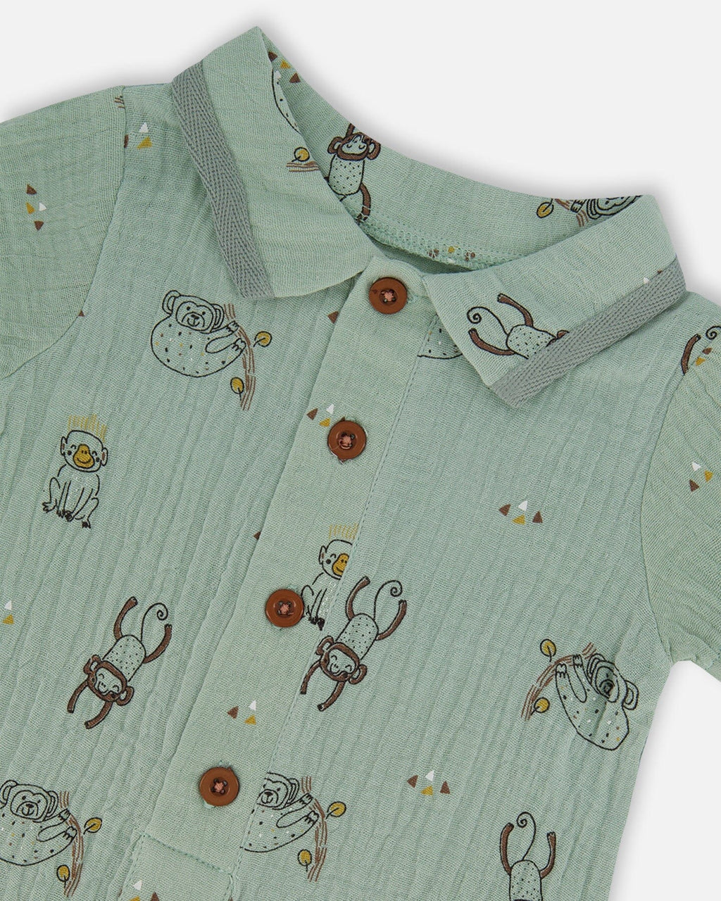 Printed Muslin Romper Sage Monkey